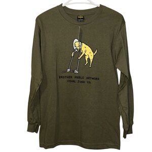 Brother Merle Artwork Graphic Dog Olive Green Long sleeve Shirt Men's